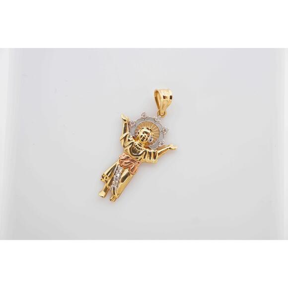 Estate Sale 14k Gold Jesus Pendant with Cubic Zirconia - Unisex - 1.8g - Picture 2 of 6